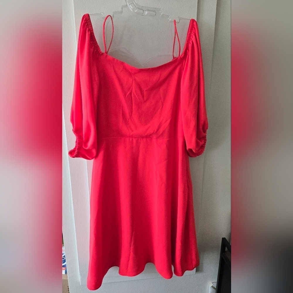 Trina Turk Mixology Cold-Shoulder Red Mini Sundress with Dolman Sleeves - Picture 4 of 6